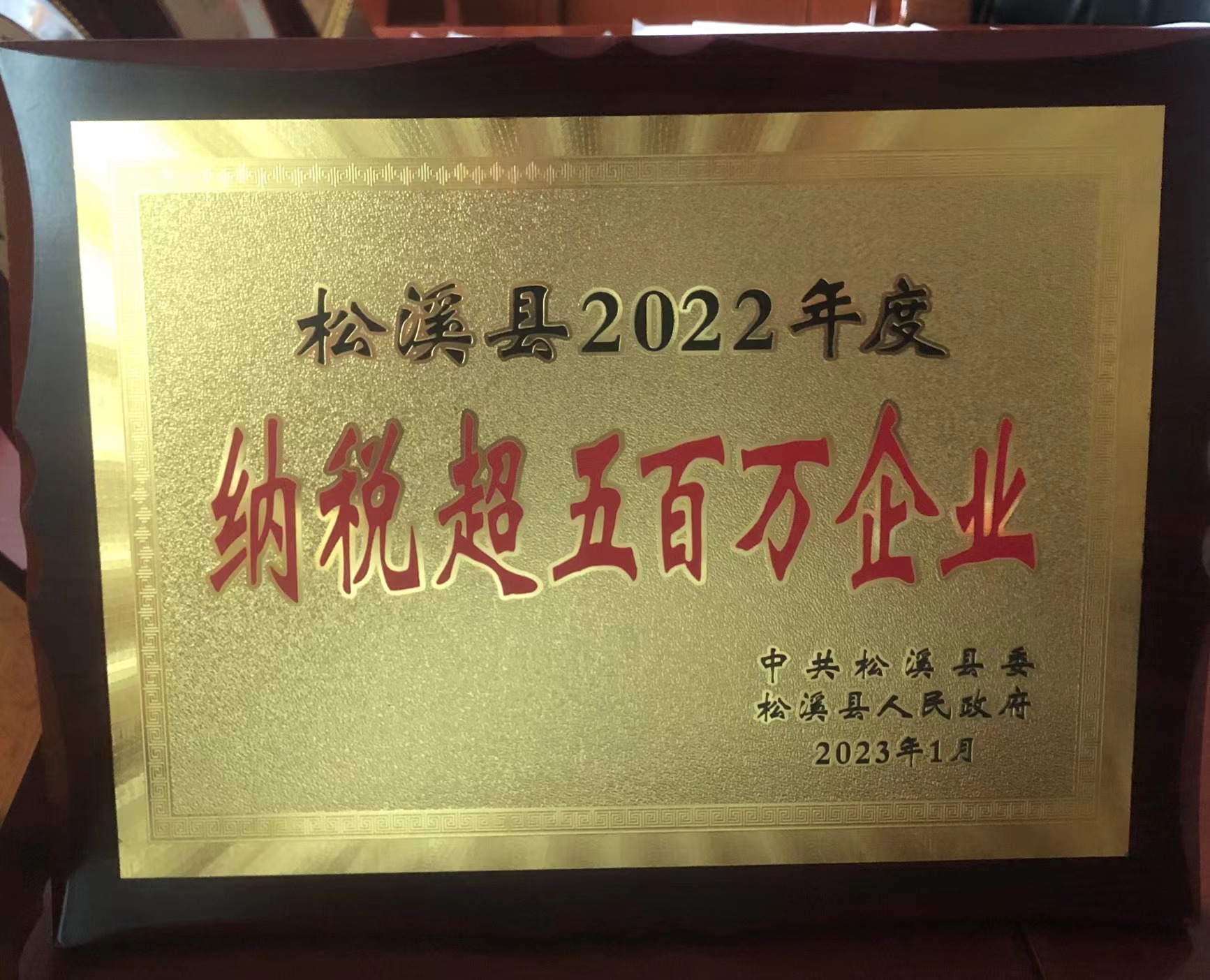 喜報！易順建工集團(tuán)喜獲“松溪縣2022年度納稅超五百萬企業(yè)”榮譽(yù)